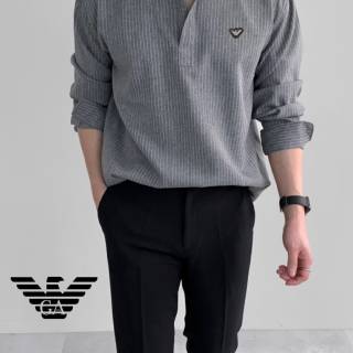 알마니 남성 오픈카라 스트라이프 셔츠 레플리카 남자 명품 의류